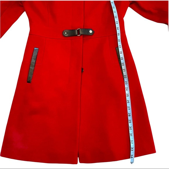 Via Spiga Red Wool + Black Faux Leather Posh Peatcoat - Picture 8 of 16